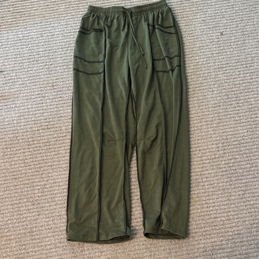 Women’s olive Green  wide leg Joggers with Black Accents